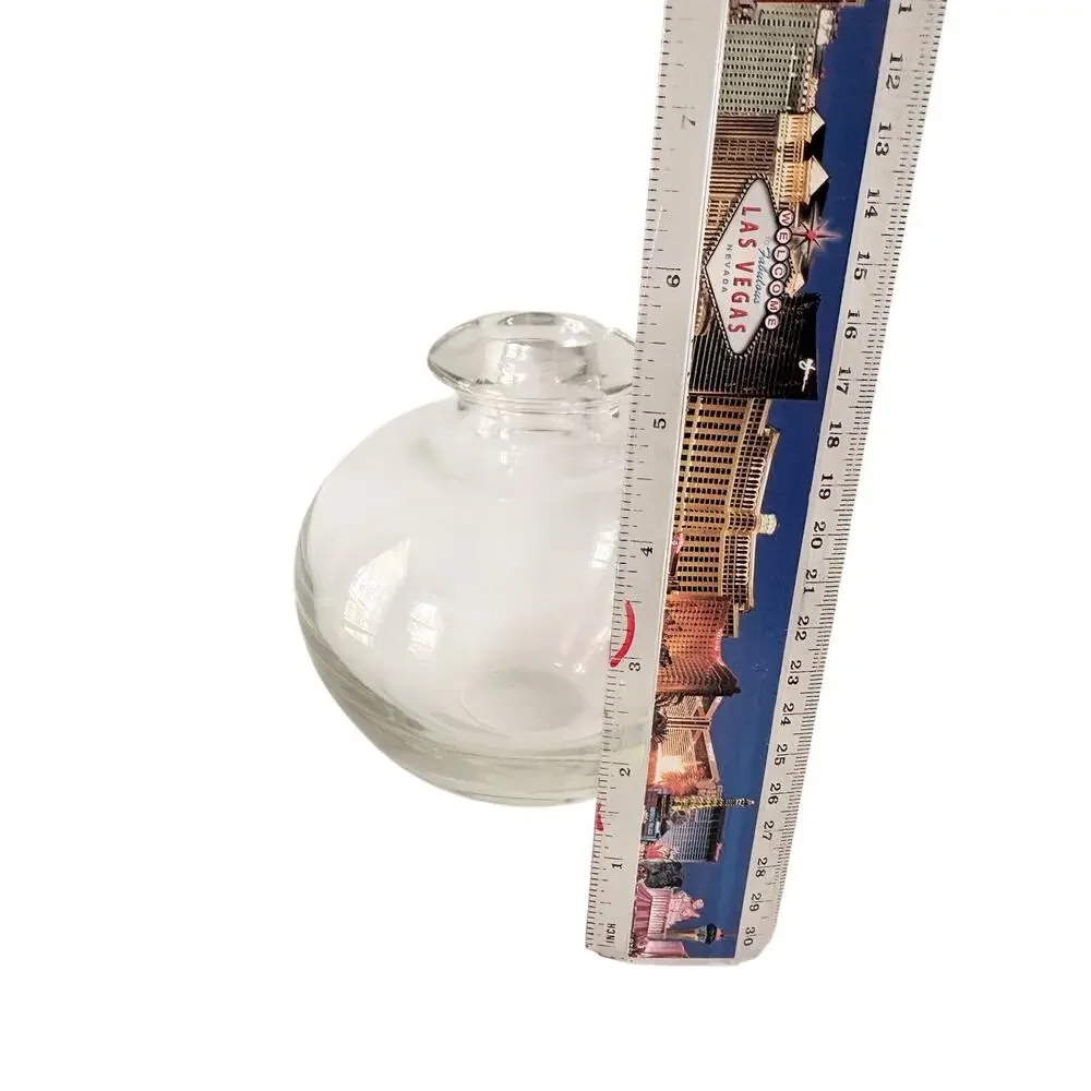 Vintage Heavy Clear Art Glass Round Pot Belly Bud Vase Hand Blown 5.5”